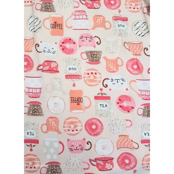 NEW Cuddl Duds Cozy L/S Pajama Set XXL Coffee Tea Donuts Kitty Jersey Print - Picture 4 of 12